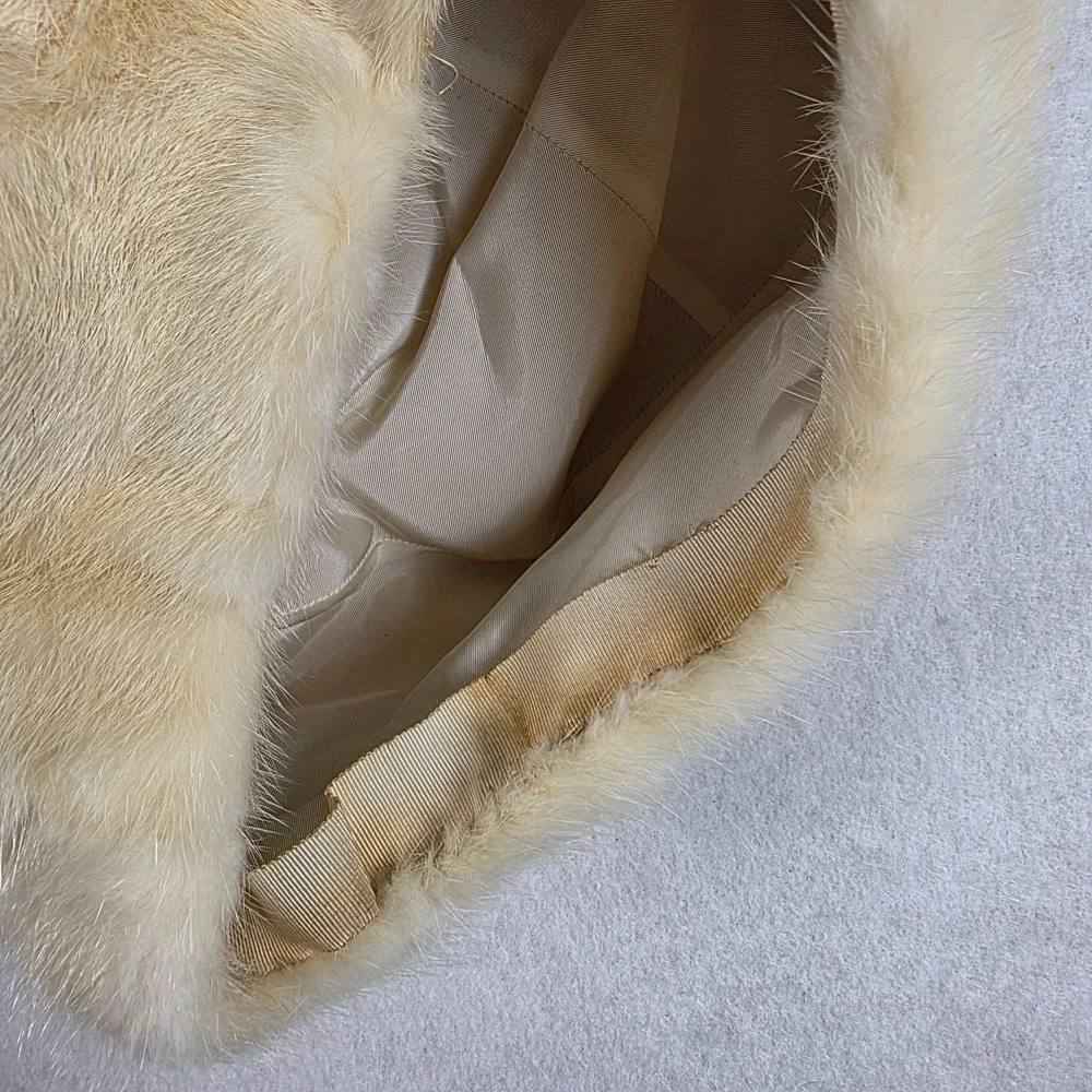 Vintage Ambrose New York for Lord & Taylor Salon‎ Cream Fur Hat Satin  Lined